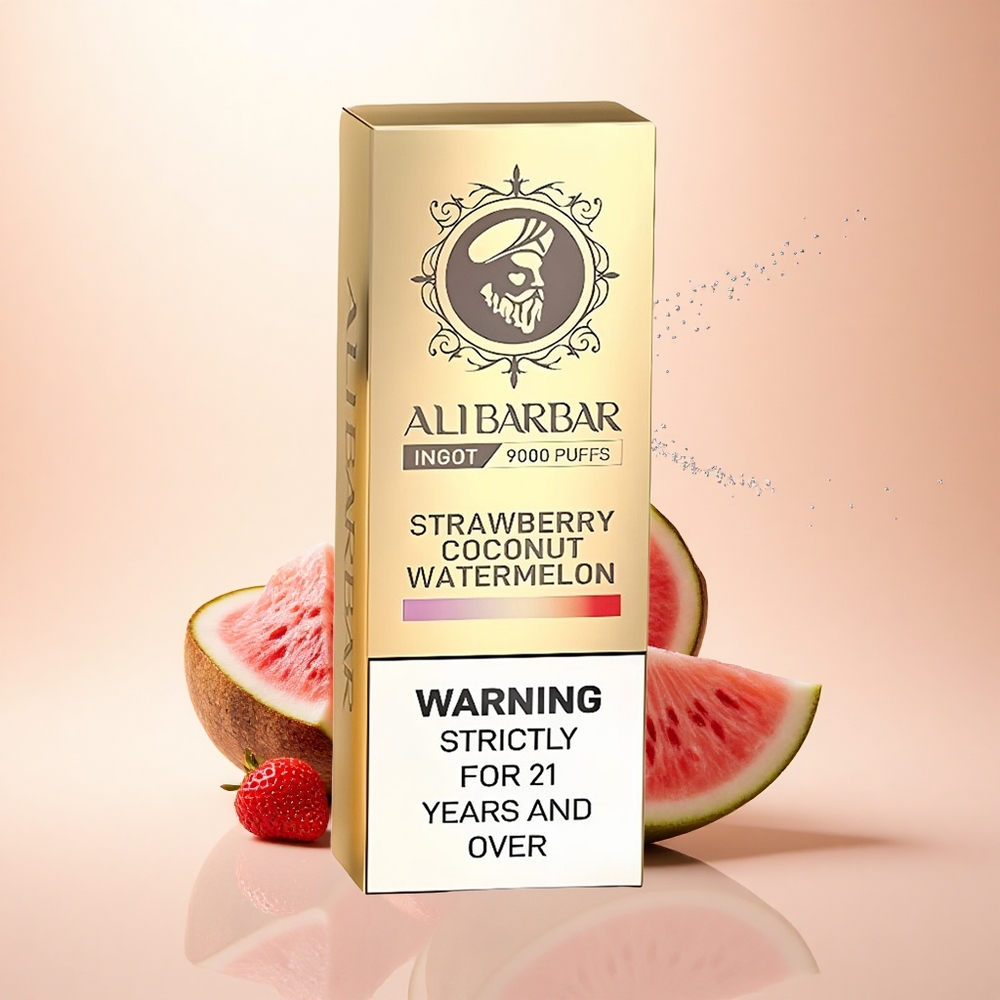 Alibarbar Ingot 9000 Puffs Truskawkowy Kokosowy Arbuz z Wyświetlaczem LED i Pojemnością 22ml