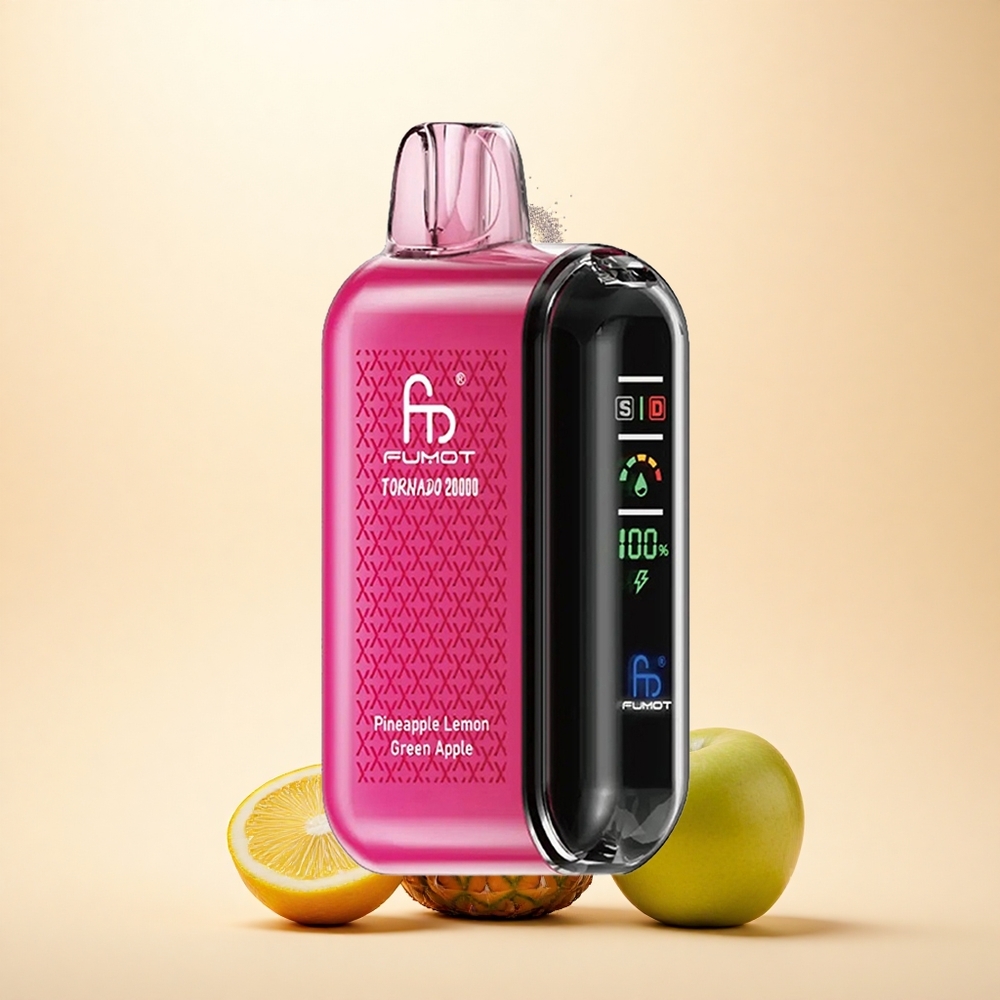 Fumot Tornado 20000 Puffs Ananas Cytryna Zielone Jabłko Dual Mesh Coil Smart Display