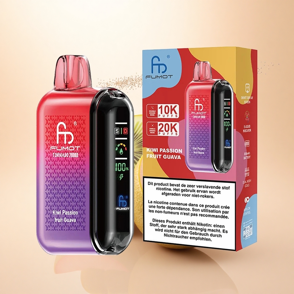 Fumot Tornado 20000 Puffs Kiwi Passion Fruit Guava Dual Mesh Coil Smart Display