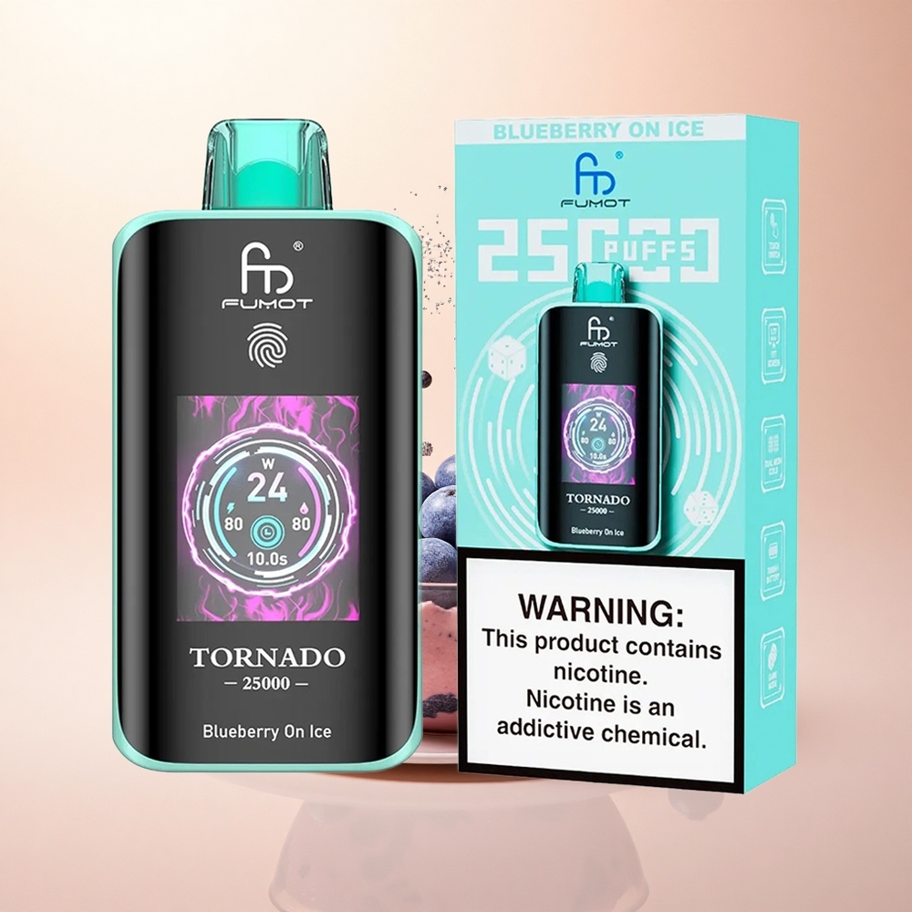 Fumot Tornado 25000 Puffs Borówka Na Lodzie z Ekranem HD i Baterią 700mAh