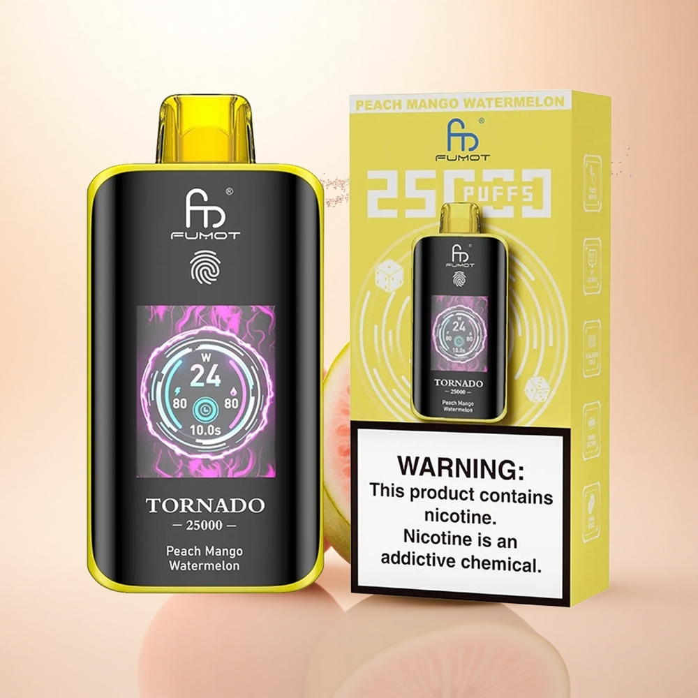Fumot Tornado 25000 Puffs Brzoskwinia Mango Arbuz z Ekranem HD i Baterią 700mAh