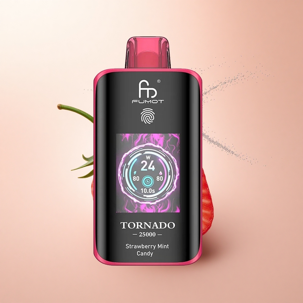 Fumot Tornado 25000 Puffs Truskawkowo-Miętowy Cukier z Ekranem HD i Ładowaniem Type-C