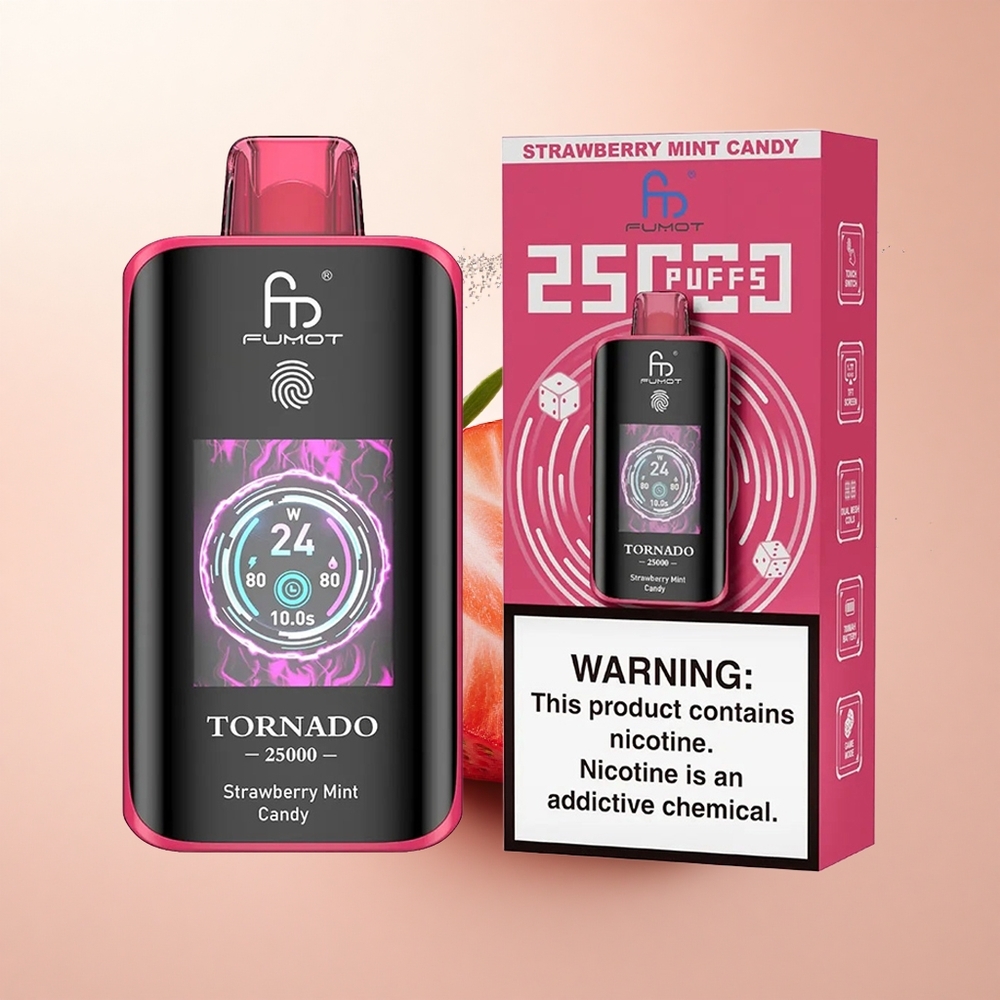 Fumot Tornado 25000 Puffs Truskawkowo-Miętowy Cukier z Ekranem HD i Ładowaniem Type-C