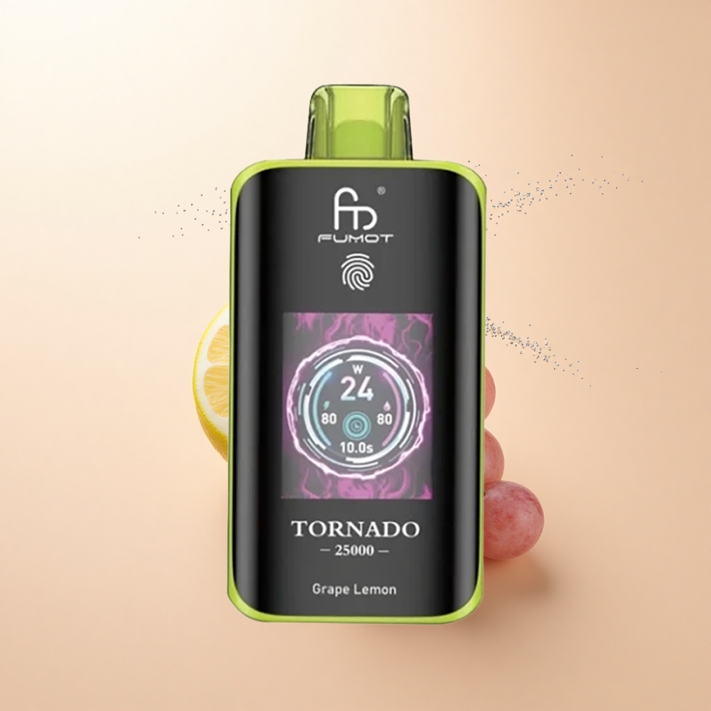 Fumot Tornado 25000 Puffs Winogrono Cytryna HD Ekran Typ-C