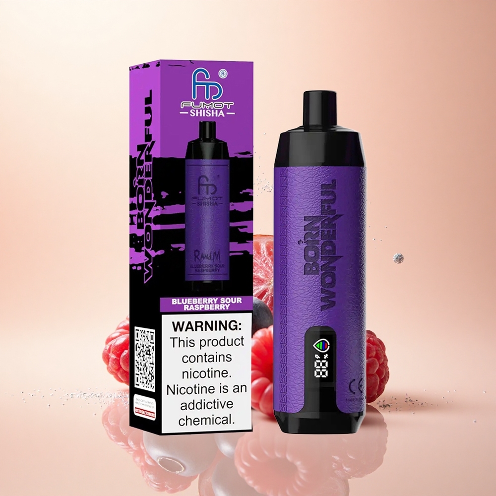 RandM Fumot Shisha 10000 Puffs Borówkowa Kwaśna Malina z Wskaźnikiem LED i Typem-C