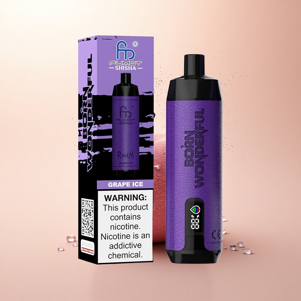 RandM Fumot Shisha 10000 Puffs Winogronowy Lód z LED i Typem-C