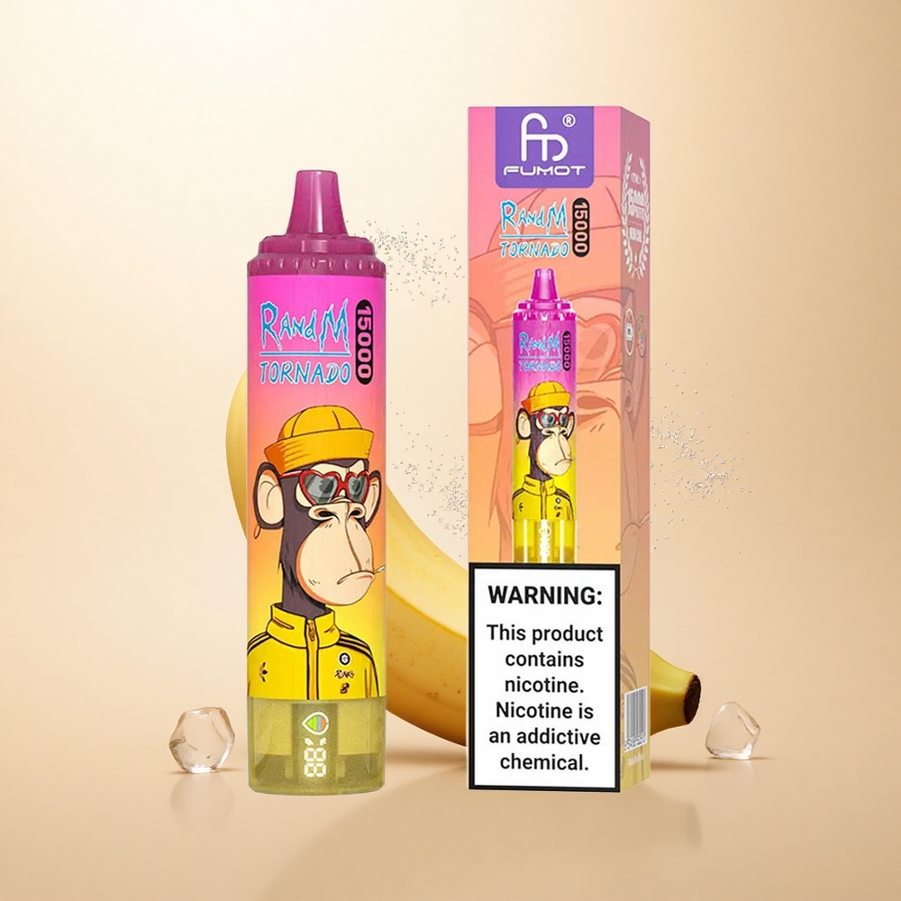 RandM Fumot Tornado 15000 Puffs Banana Lód z Wyświetlaczem LCD i Typem-C