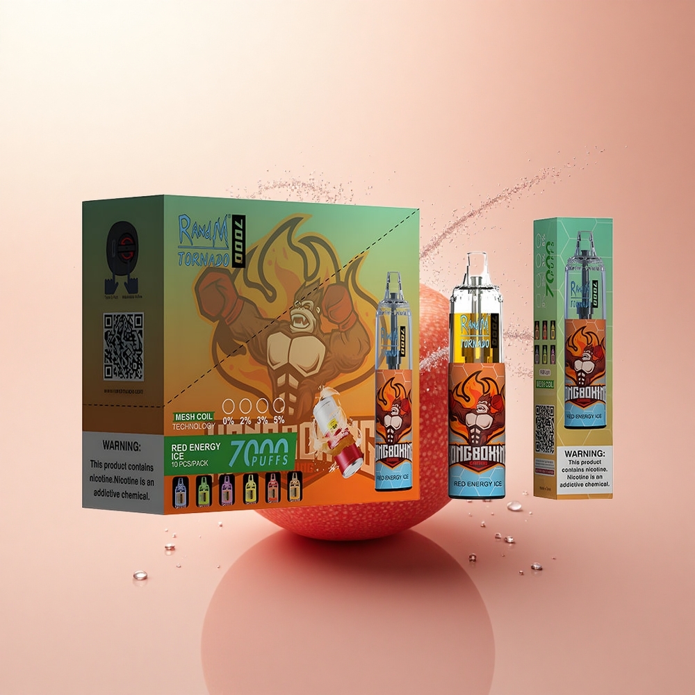 RandM Fumot Tornado 7000 Puffs Czerwona Energia Lód Mesh 14ML Typ-C