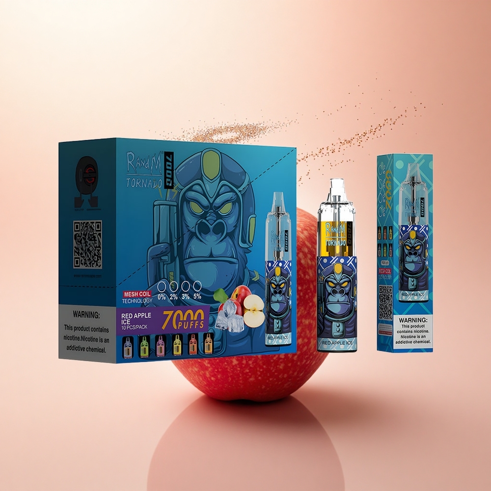 RandM Fumot Tornado 7000 Puffs Czerwone Jabłko Lód z Typem-C i RGB