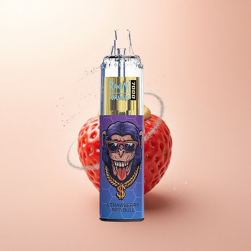 RandM Fumot Tornado 7000 Puffs Czerwony Byk Truskawkowy z Powietrzem Regulowanym i Typem-C