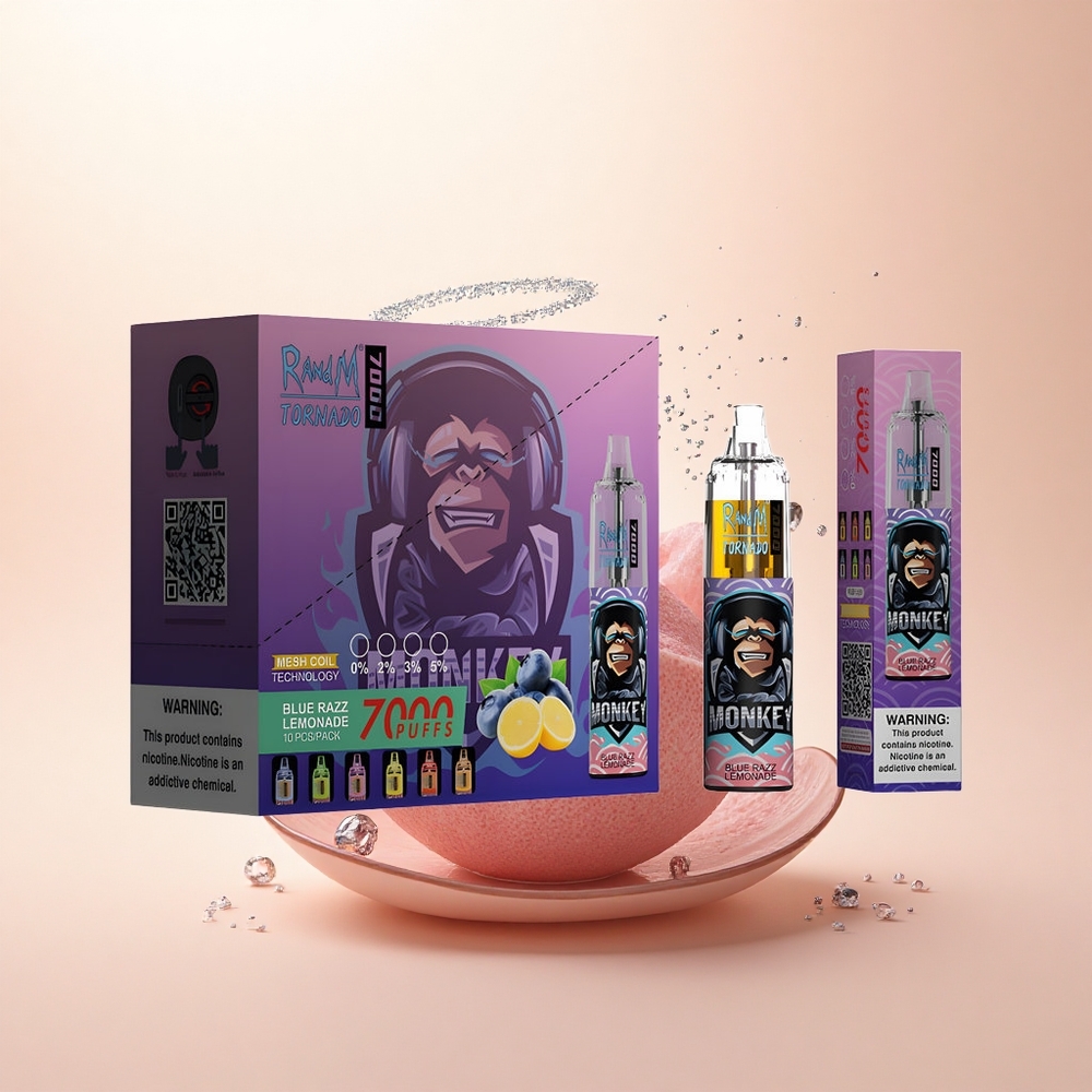 RandM Fumot Tornado 7000 Puffs Niebieska Malina Lemoniada z Siatkową Cewką i Typem-C