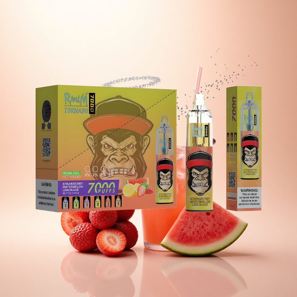 RandM Fumot Tornado 7000 Puffs Truskawkowo-Arbuzowa Lemoniada z Miękką Cewką i Regulacją Powietrza