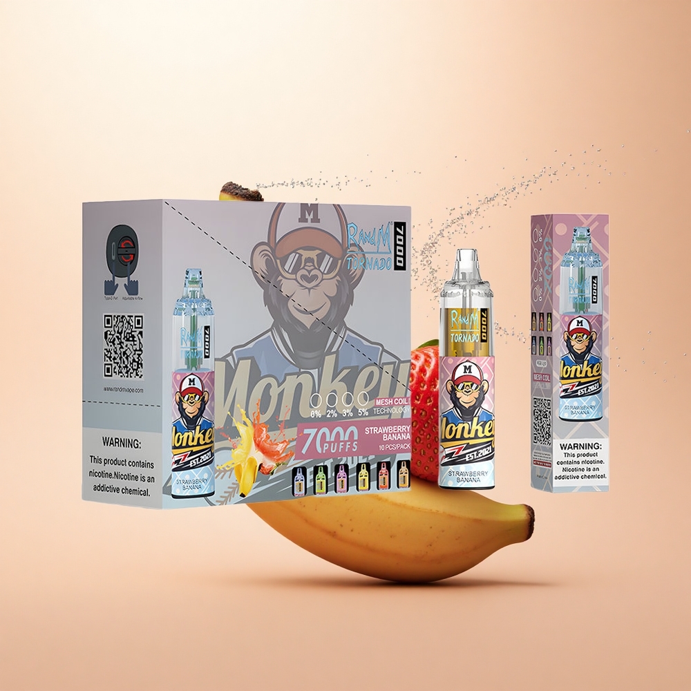 RandM Fumot Tornado 7000 Puffs Truskawkowo-Bananowy z Typem-C i Światłem RGB