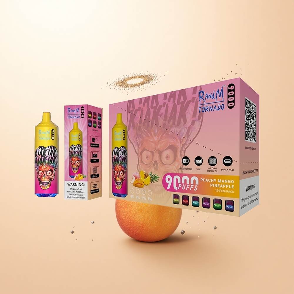 RandM Fumot Tornado 9000 Puffs Brzoskwinkowo-Mango-Ananasowy z Miękką Siatką i RGB Wyświetlaczem
