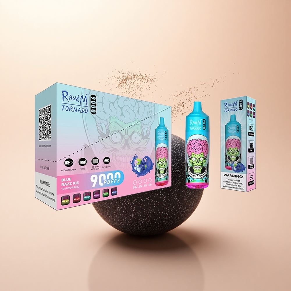 RandM Fumot Tornado 9000 Puffs Czarny Smok Lód z Mocną Baterią 850 mAh i Aromatem 54 Odmian