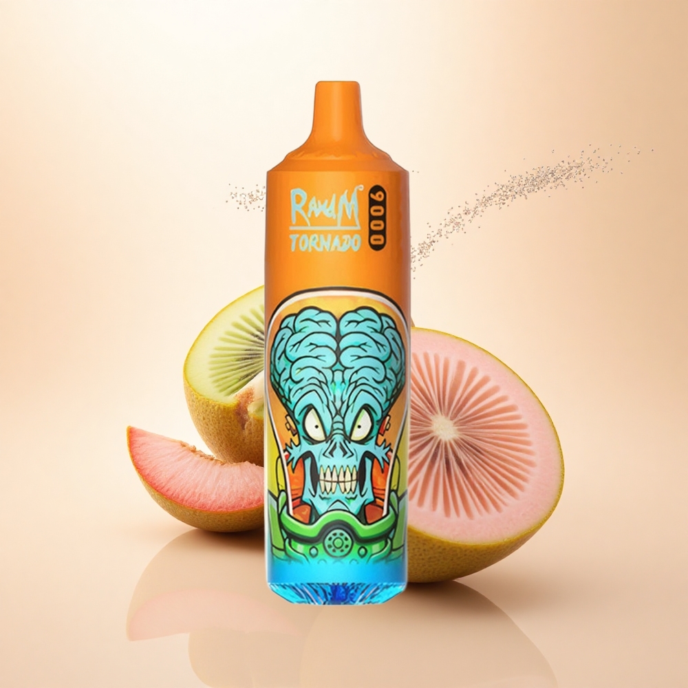 RandM Fumot Tornado 9000 Puffs Kiwi Marakuja Guawa z Wyświetlaczem RGB i Pojemnością 18 mL