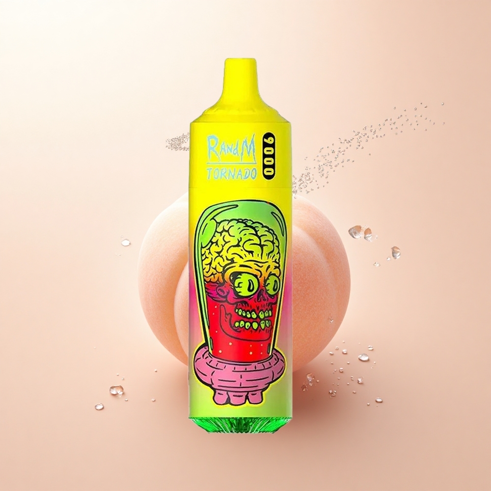 RandM Fumot Tornado 9000 Puffs Letnia Brzoskwinia Lód z Mesh Coil i 18 mL Płynu