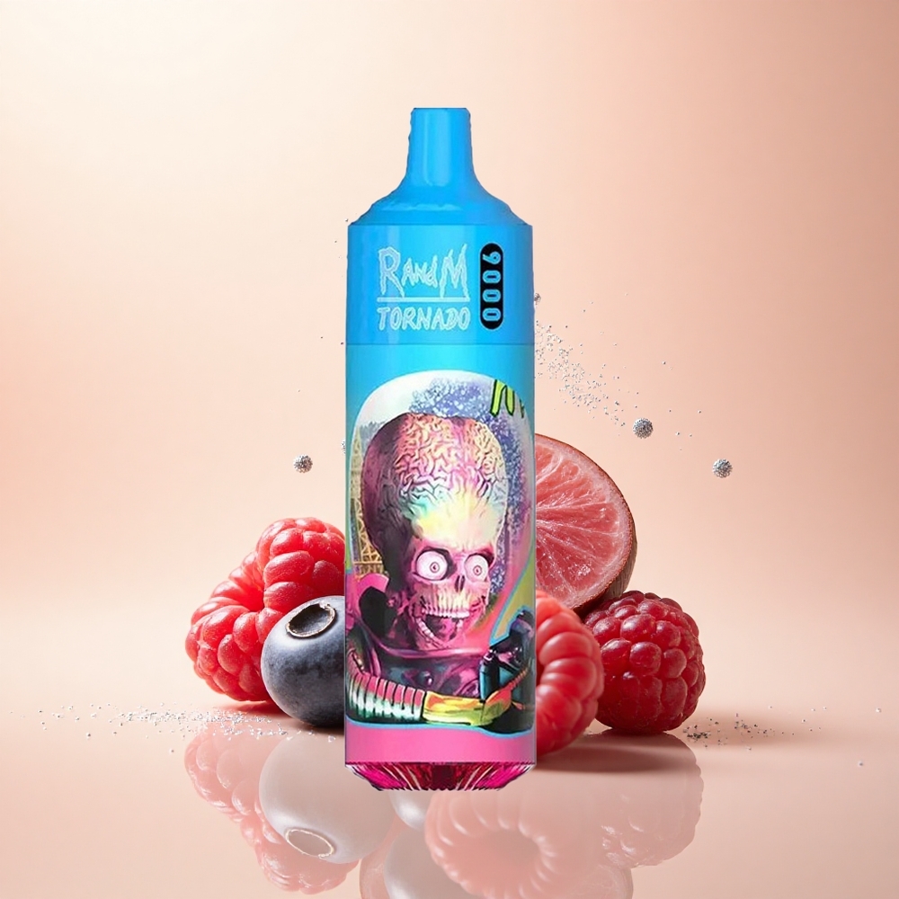 RandM Fumot Tornado 9000 Puffs Malinowa Kwaśna Borówka z 18 mL Płynem i Wyświetlaczem RGB