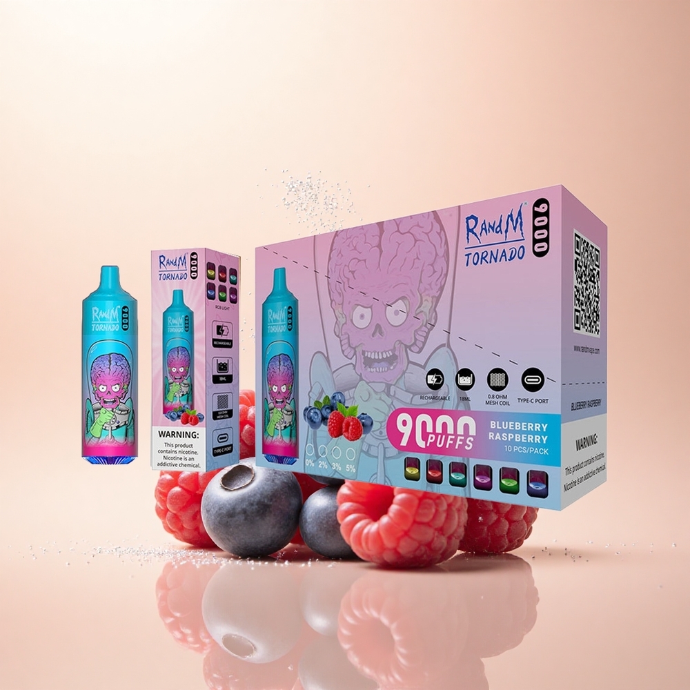 RandM Fumot Tornado 9000 Puffs Malinowo-Jagodowy Mango z Miękką Siatką i RGB Wyświetlaczem