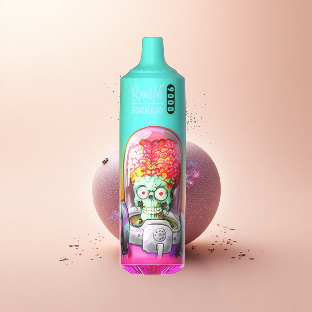 RandM Fumot Tornado 9000 Puffs Niebieska Kwaśna Malina z Siateczkową Cewką i Kolorowym Wyświetlaczem RGB