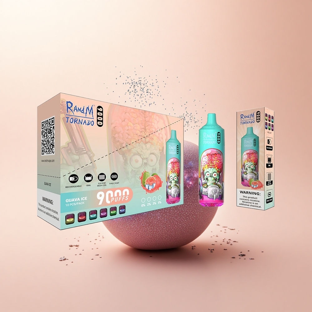 RandM Fumot Tornado 9000 Puffs Niebieska Kwaśna Malina z Siateczkową Cewką i Kolorowym Wyświetlaczem RGB