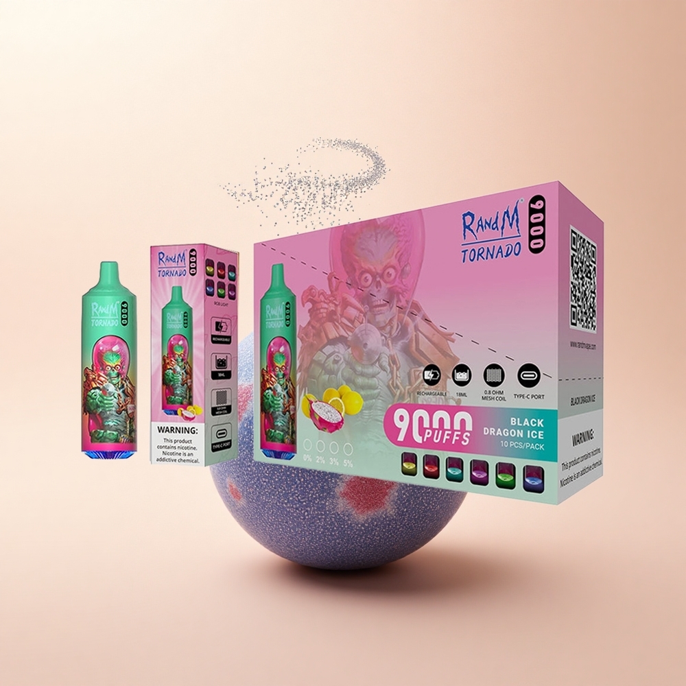 RandM Fumot Tornado 9000 Puffs Niebieski Malinowy Kusz z Mesh i RGB