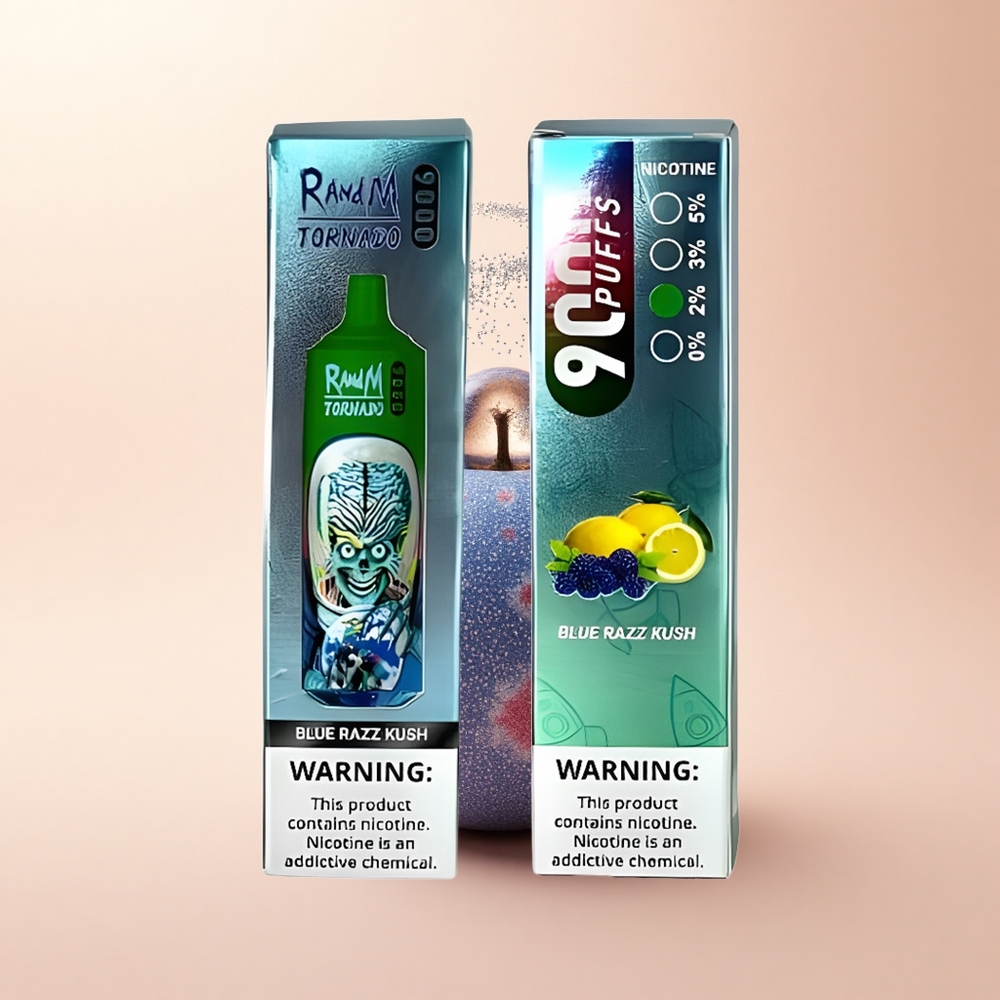 RandM Fumot Tornado 9000 Puffs Niebieski Malinowy Kusz z Mesh i RGB