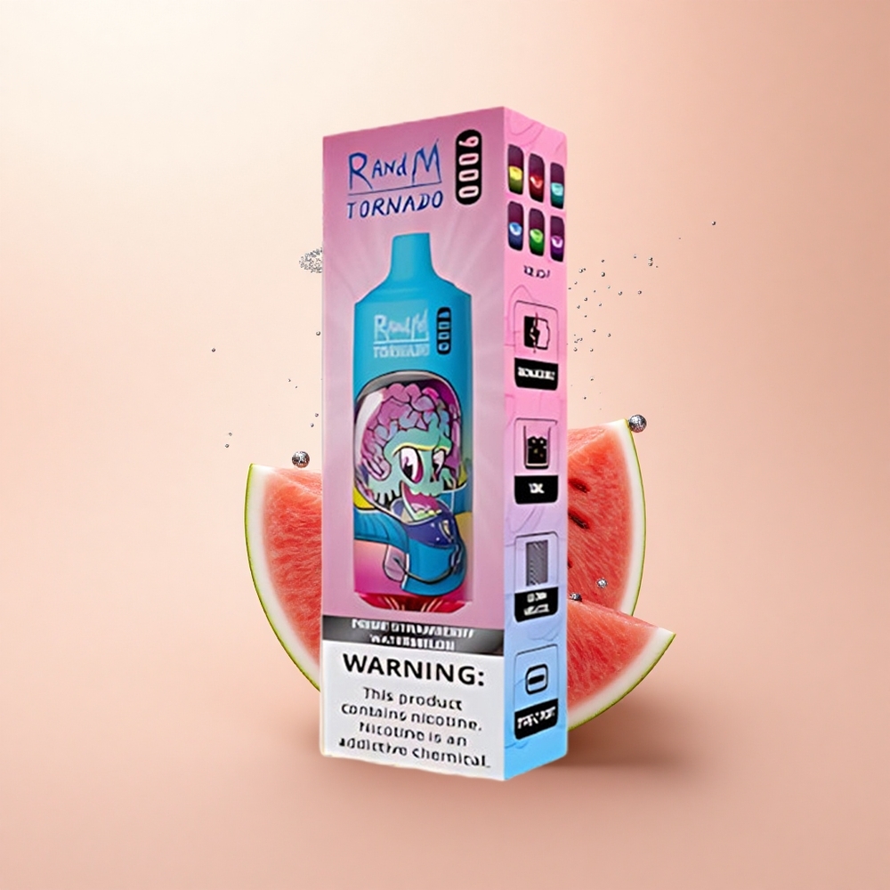 RandM Fumot Tornado 9000 Puffs Prime Truskawka Arbuz z Miękką Siatką i RGB Wyświetlaczem