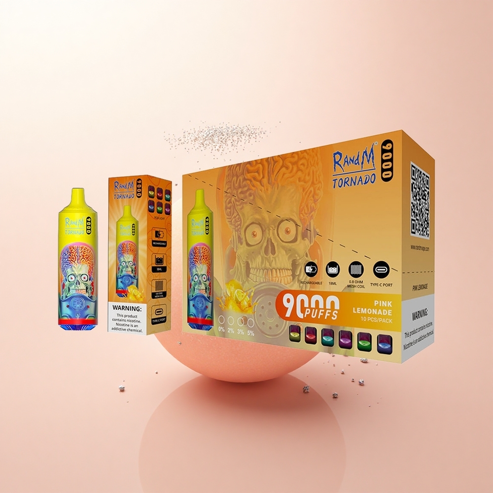 RandM Fumot Tornado 9000 Puffs Różowa Lemoniada z Miękką Siatką i RGB Wyświetlaczem