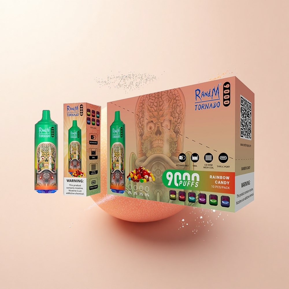 RandM Fumot Tornado 9000 Puffs Tęczowy Cukierek z 18 mL Płynu i Wyświetlaczem RGB