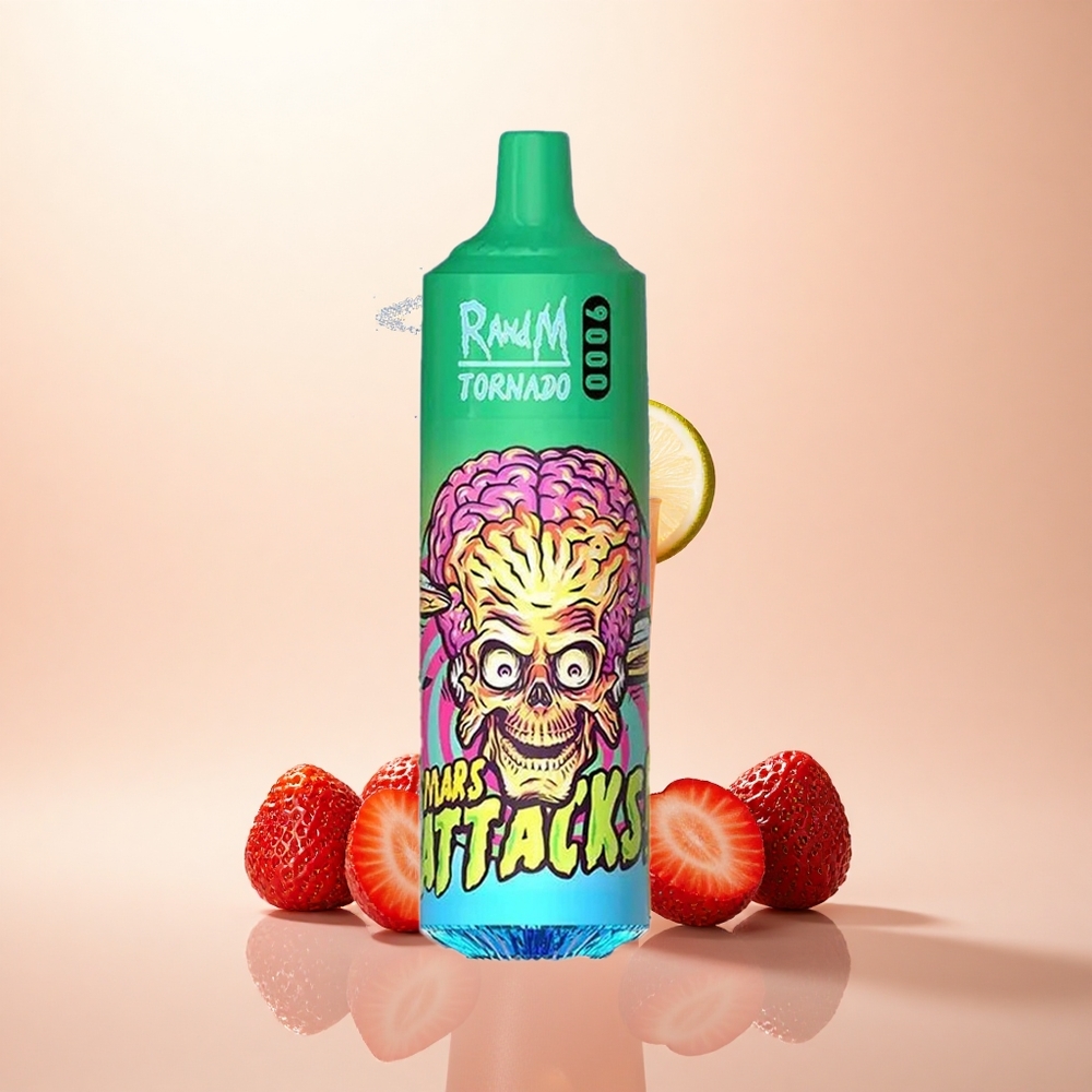 RandM Fumot Tornado 9000 Puffs Truskawkowo-Cytrynowy Mocarz z Wyświetlaczem RGB i 18 mL Płynu
