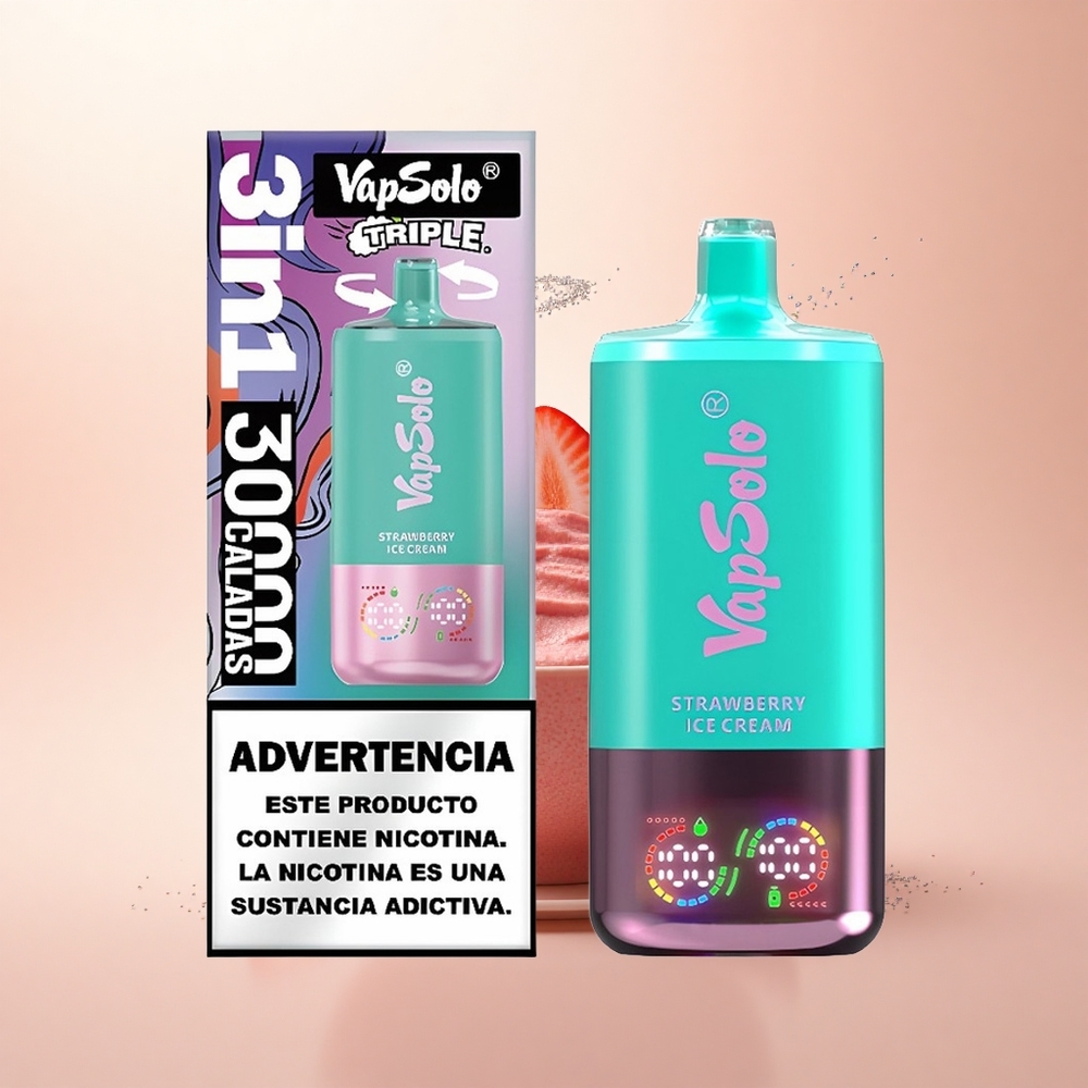 Vapsolo Triple 30000 Puffs Truskawkowe Lody z 40ml i 3 Zbiornikami