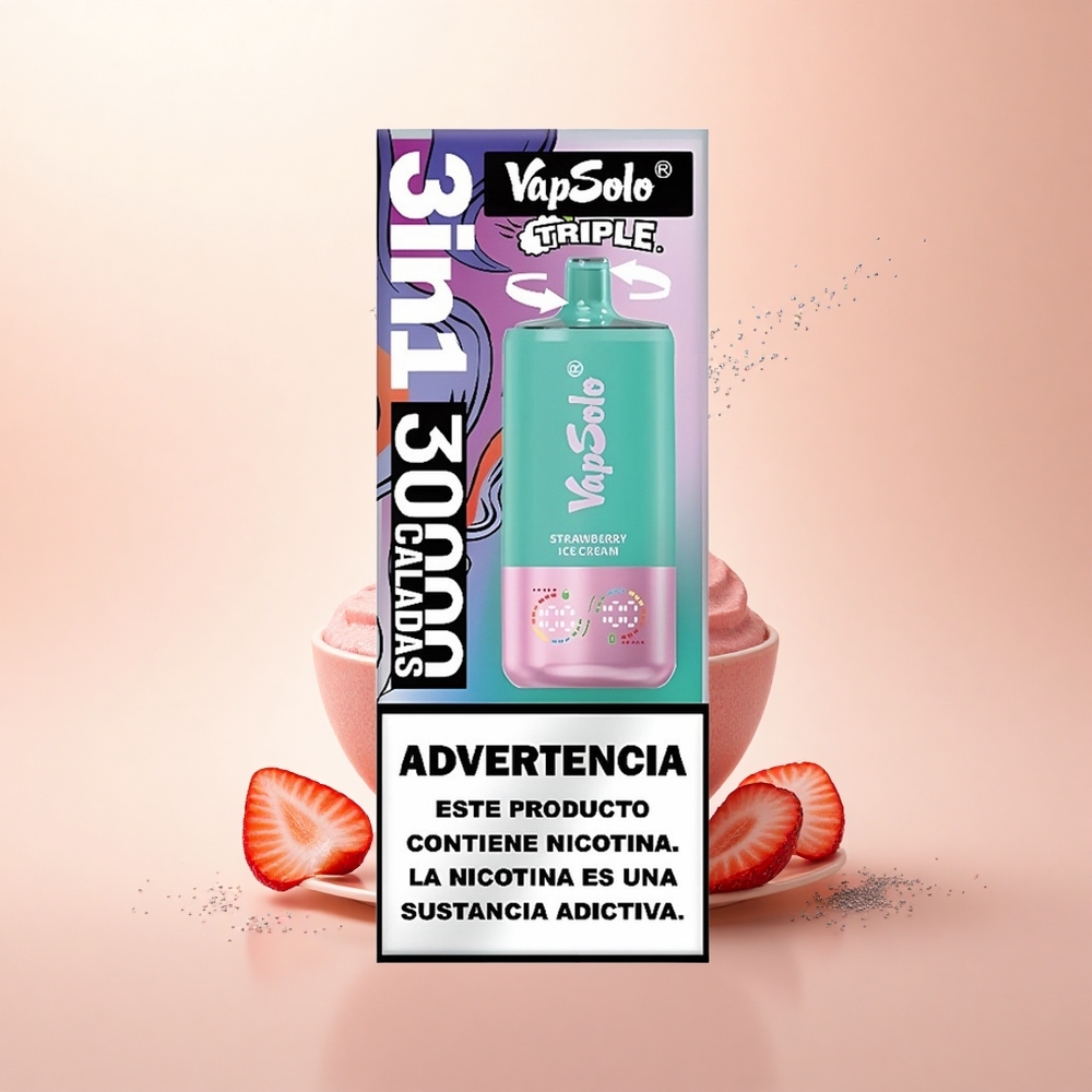 Vapsolo Triple 30000 Puffs Truskawkowe Lody z 40ml i 3 Zbiornikami