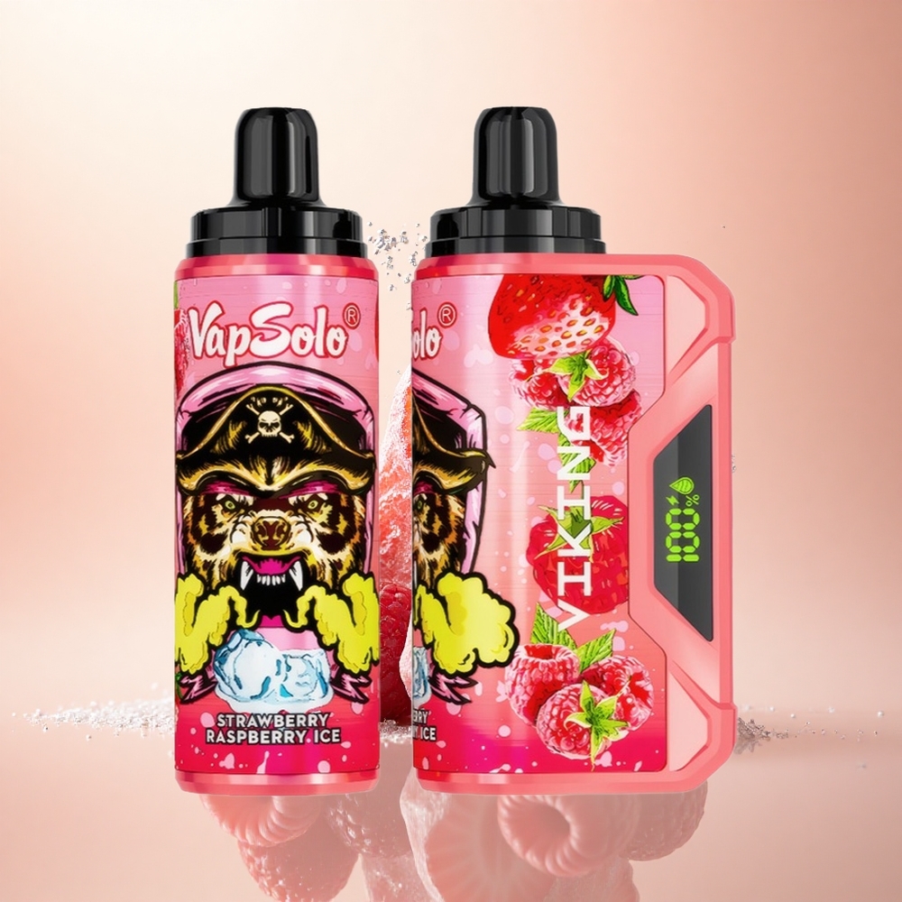 VapSolo VIKING 12000 Puffs Truskawkowo-Malinowy Lód z Typem-C i Wyświetlaczem LED