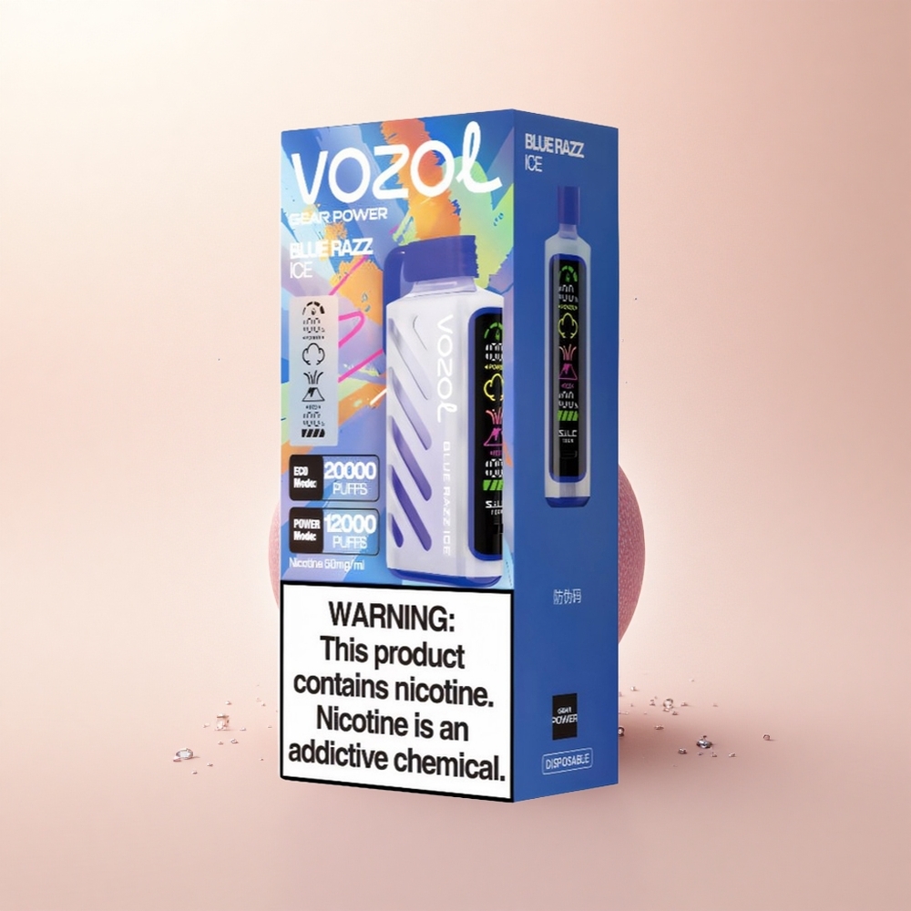 VOZOL Gear Power 20000 Puffs Lodowy Niebieski Malina z Podwójną Siatką i 20mL