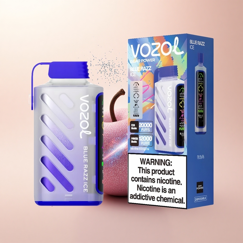 VOZOL Gear Power 20000 Puffs Lodowy Niebieski Malina z Podwójną Siatką i 20mL