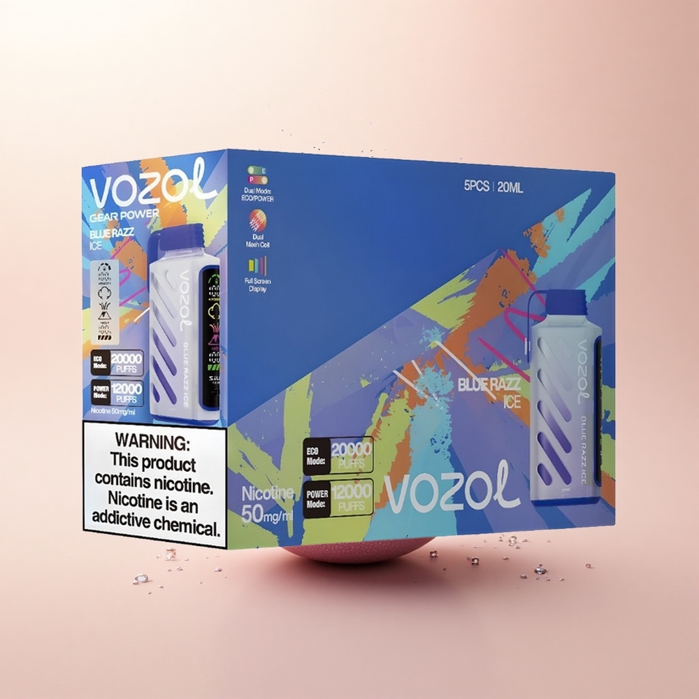 VOZOL Gear Power 20000 Puffs Lodowy Niebieski Malina z Podwójną Siatką i 20mL